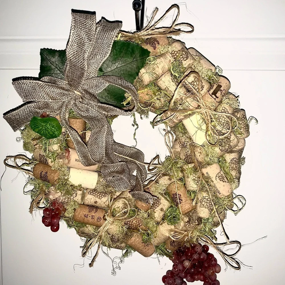 Vintage handmade Wine Cork and grapes Wreath 12”